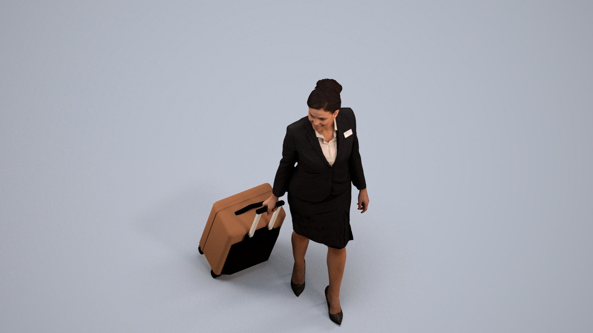 3D people model woman hospitality, scanned human for 3ds Max rendering, back view render