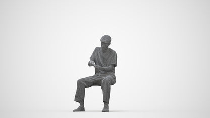 scanned 3D man casual sitting, photogrammetry people for Enscape and V-Ray, wireframe back view