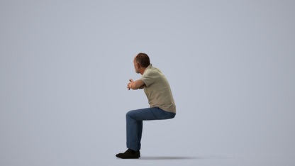 3D people model senior man casual sitting, scanned human for 3ds Max rendering, three-quarter view render