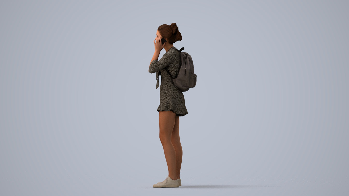 3D scanned girl kids casual, photorealistic archviz people for Enscape and SketchUp, three-quarter view render