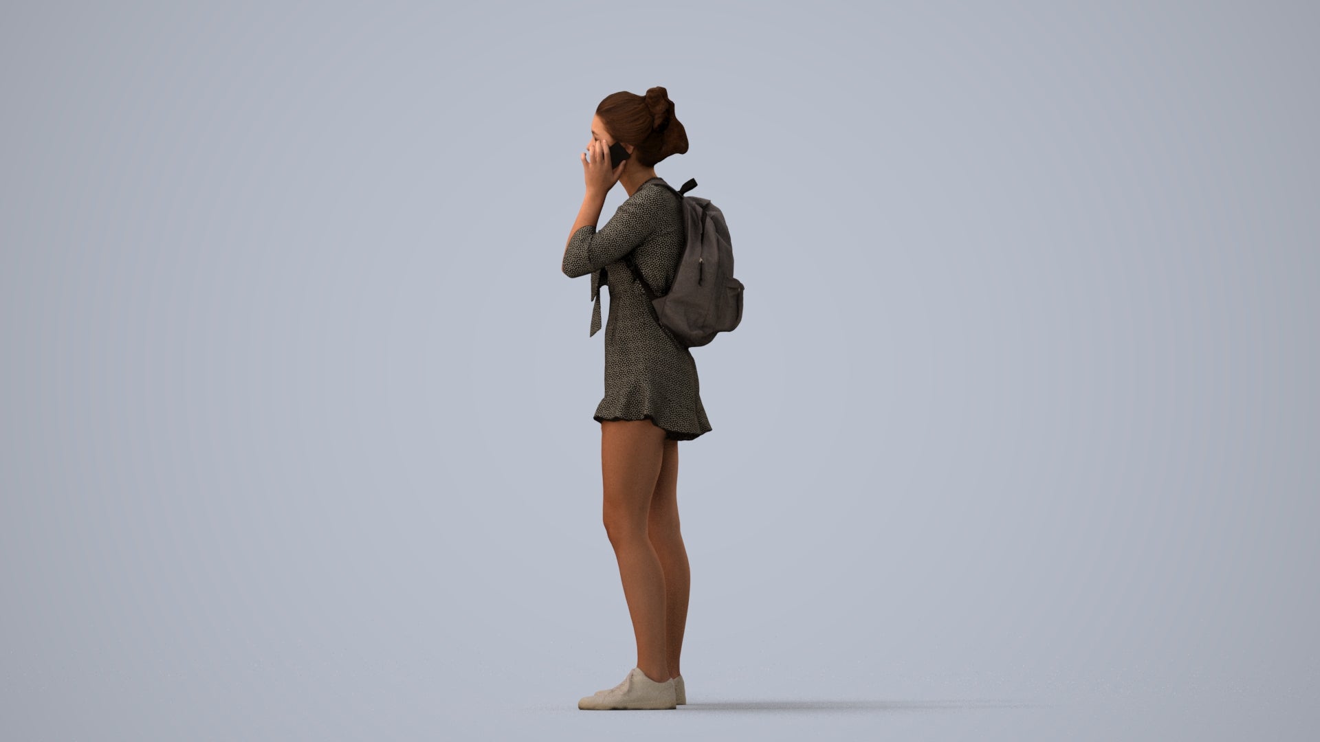 3D scanned girl kids casual, photorealistic archviz people for Enscape and SketchUp, three-quarter view render