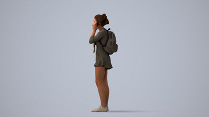 3D scanned girl kids casual, photorealistic archviz people for Enscape and SketchUp, three-quarter view render