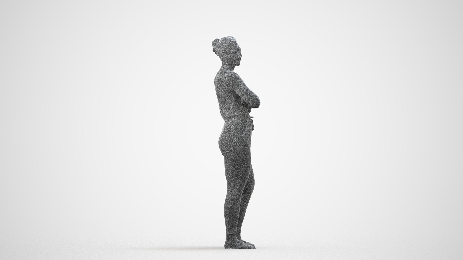 realistic 3D people woman casual standing, render-ready for V-Ray and Corona, FBX OBJ, wireframe side view