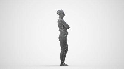realistic 3D people woman casual standing, render-ready for V-Ray and Corona, FBX OBJ, wireframe side view