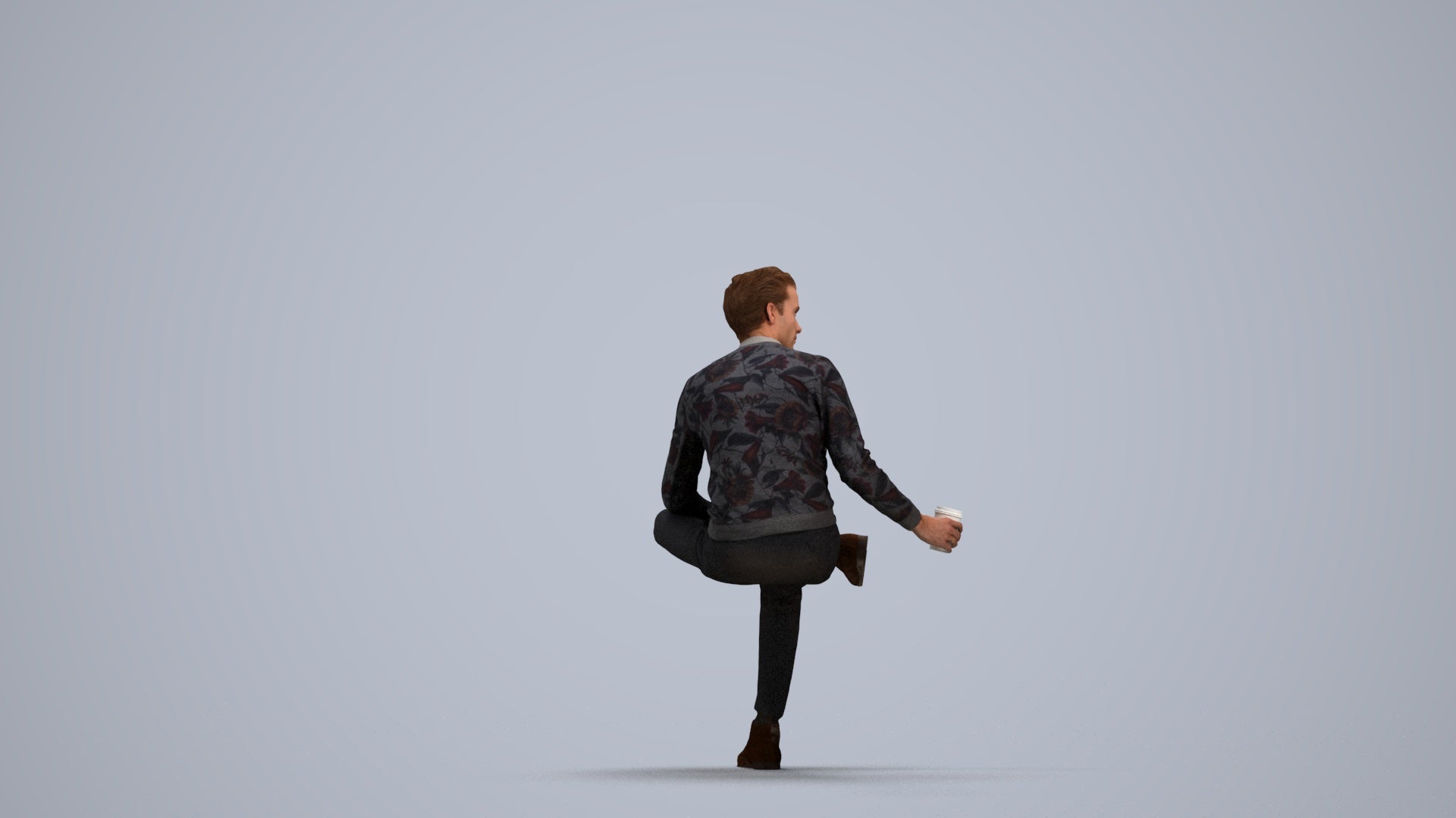 realistic 3D man casual sitting, scanned archviz people for Blender and 3ds Max, front view render