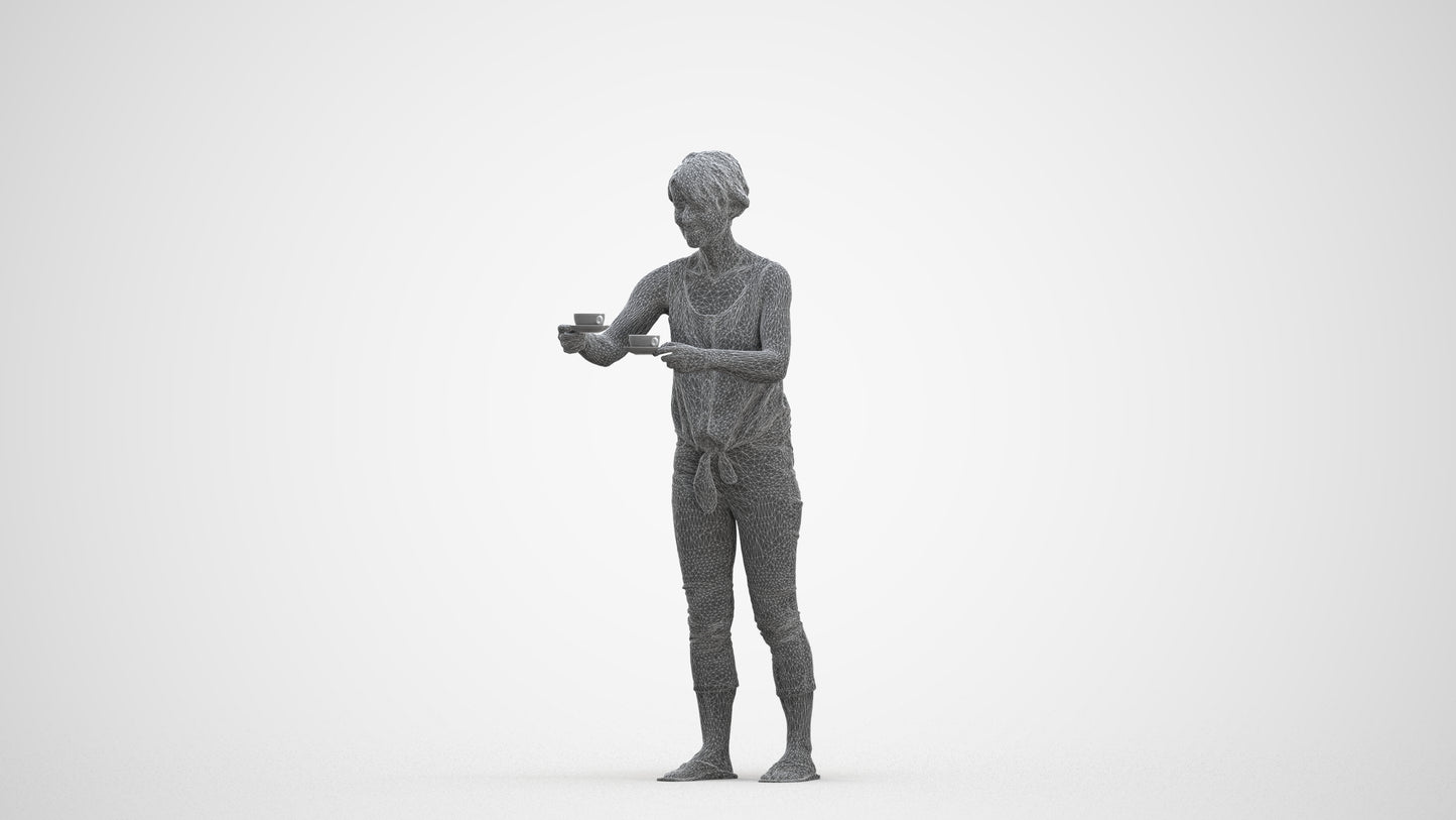 scanned 3D senior woman casual standing, photogrammetry people for Enscape and V-Ray, three-quarter front view render