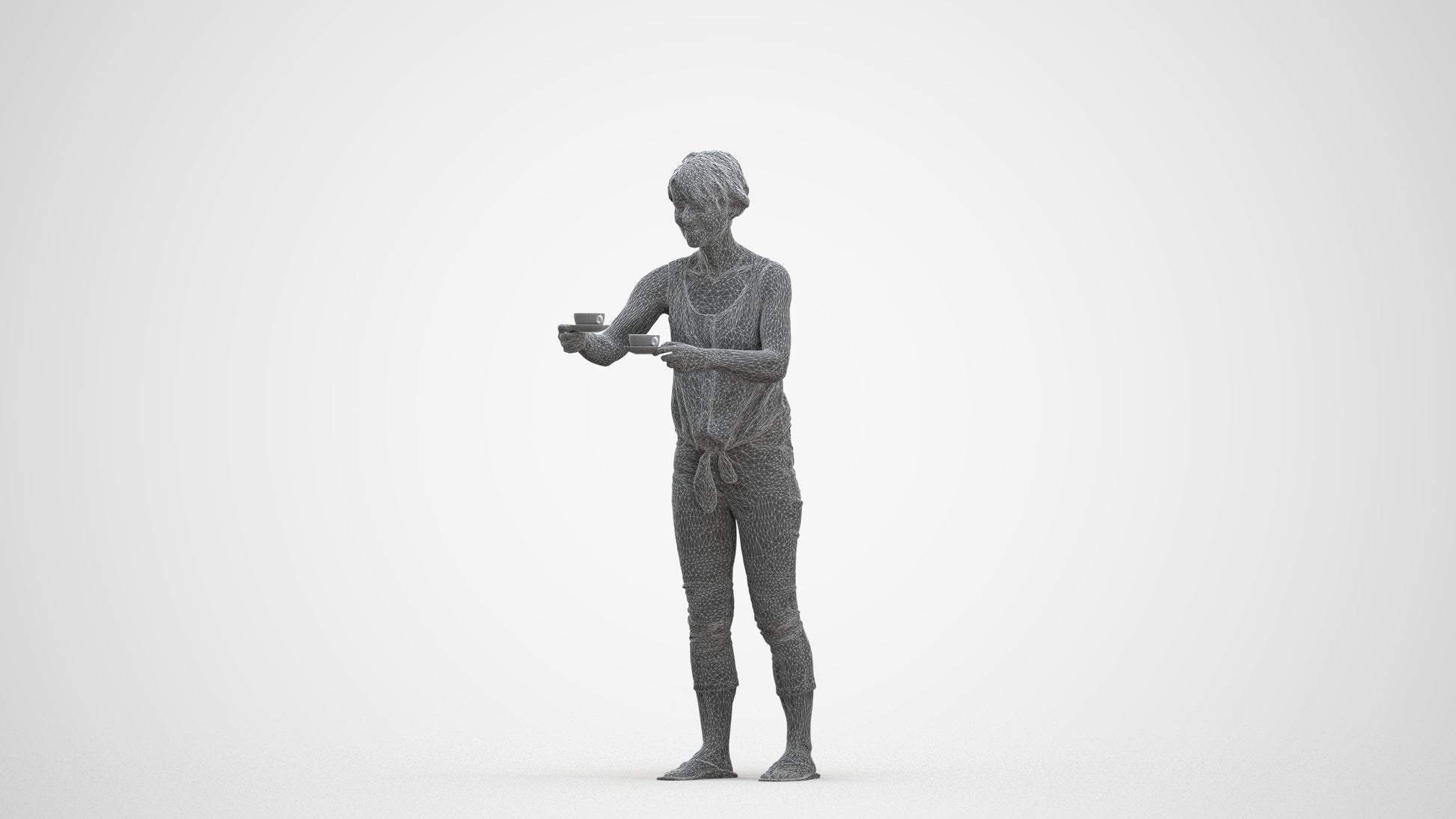 scanned 3D senior woman casual standing, photogrammetry people for Enscape and V-Ray, three-quarter front view render