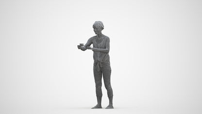 scanned 3D senior woman casual standing, photogrammetry people for Enscape and V-Ray, three-quarter front view render