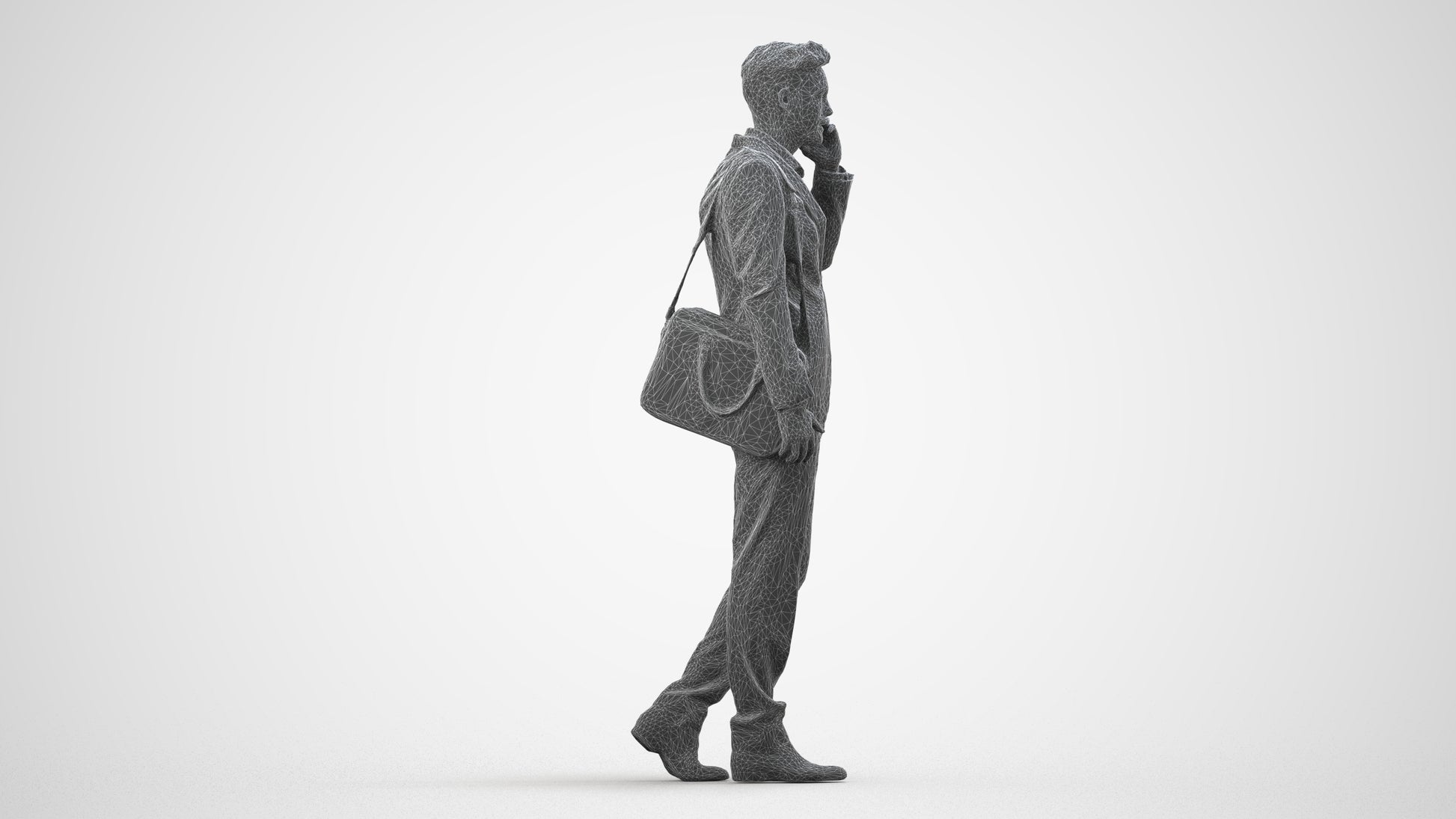 3D scanned man business, photorealistic archviz people for Enscape and SketchUp, wireframe side view