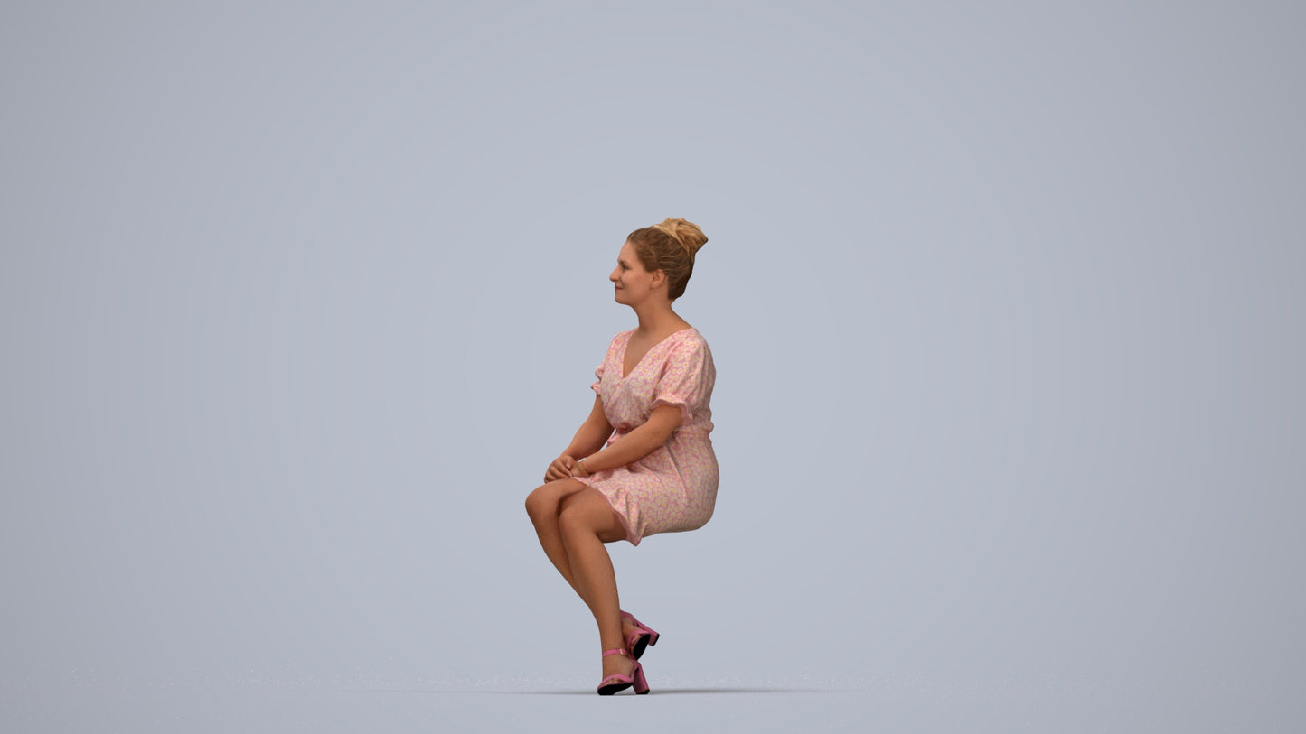 3D scanned woman sitting casual, photorealistic archviz people for Enscape and SketchUp, top-down view render