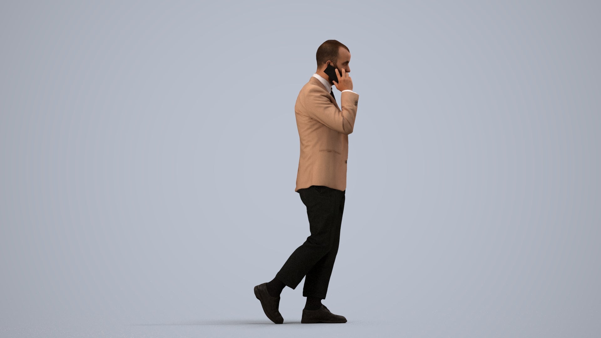 photogrammetry 3D man business, realistic human model archviz FBX, side view render