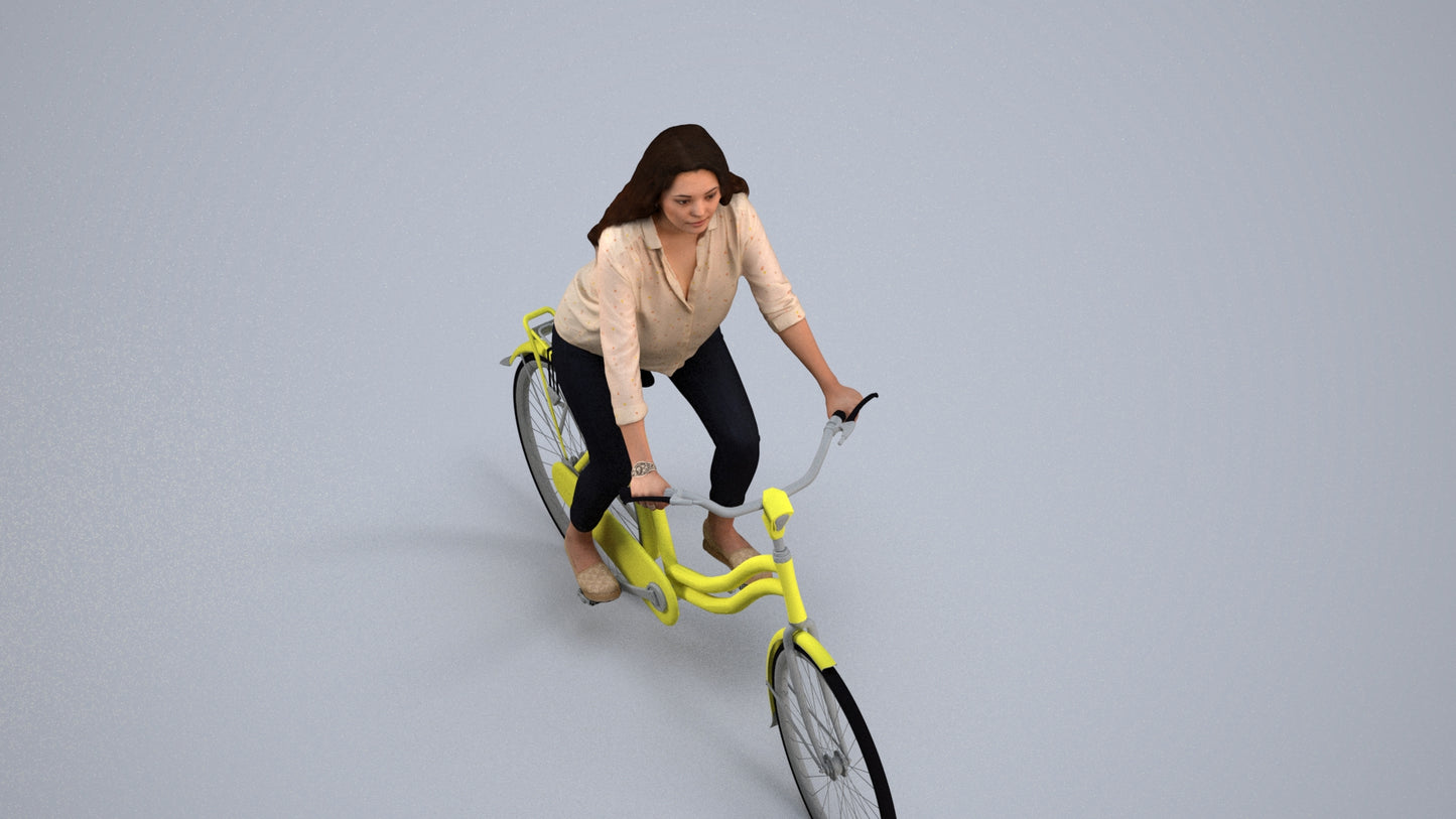 3D scanned woman cycling, photorealistic archviz people for Enscape and SketchUp, back view render