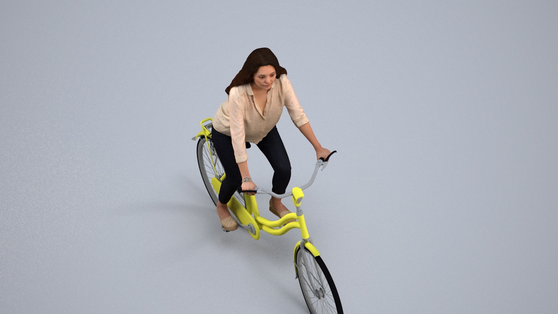3D scanned woman cycling, photorealistic archviz people for Enscape and SketchUp, back view render