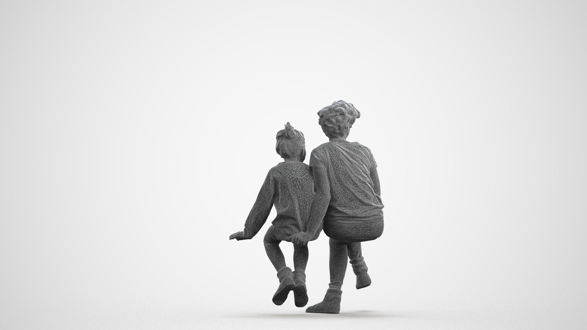 realistic 3D people girl kids, render-ready for V-Ray and Corona, FBX OBJ, wireframe front view