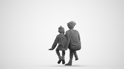 realistic 3D people girl kids, render-ready for V-Ray and Corona, FBX OBJ, wireframe front view