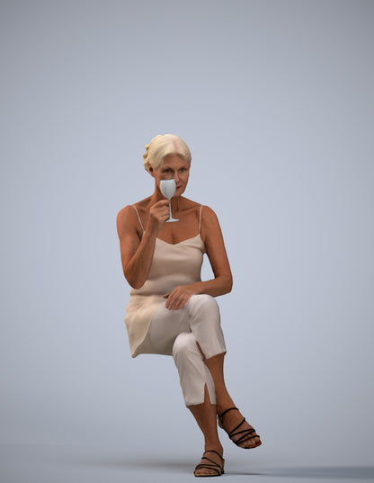 scanned 3D senior woman casual sitting, photogrammetry people for Enscape and V-Ray