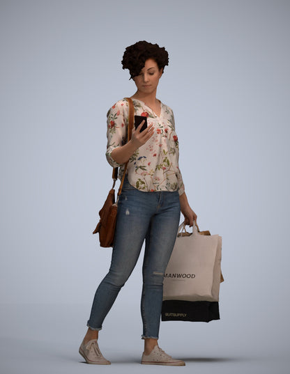 3D human model woman casual standing, photogrammetry scanned person for archviz