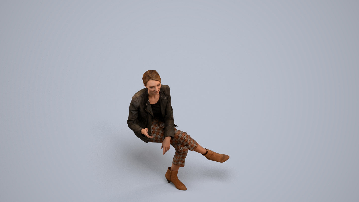 3D people model woman business sitting, scanned human for 3ds Max rendering, back view render