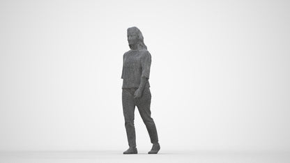 3D scanned woman walking casual, photorealistic archviz people for Enscape and SketchUp, wireframe back view