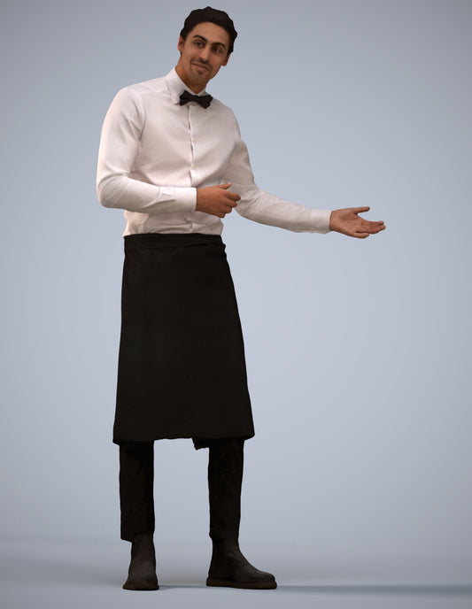 3D human model man hospitality, photogrammetry scanned person for archviz