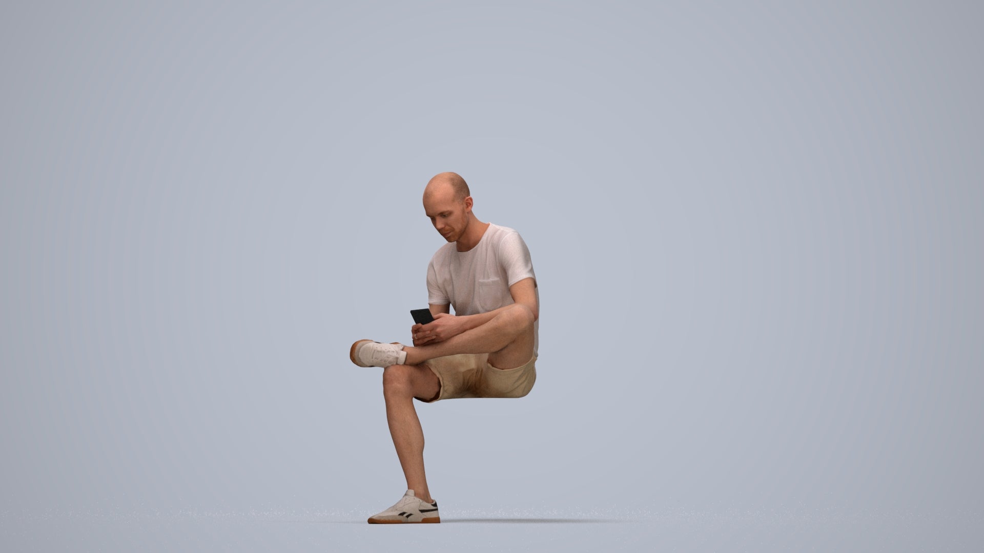 3D scanned man sitting casual, photorealistic archviz people for Enscape and SketchUp, top-down view render
