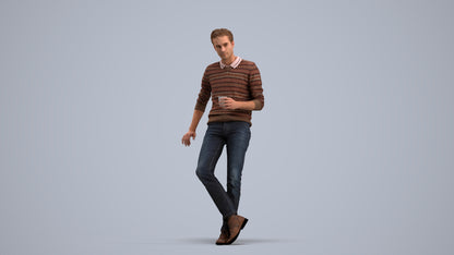 realistic 3D human man casual sitting, archviz people FBX OBJ for Blender, standing pose render