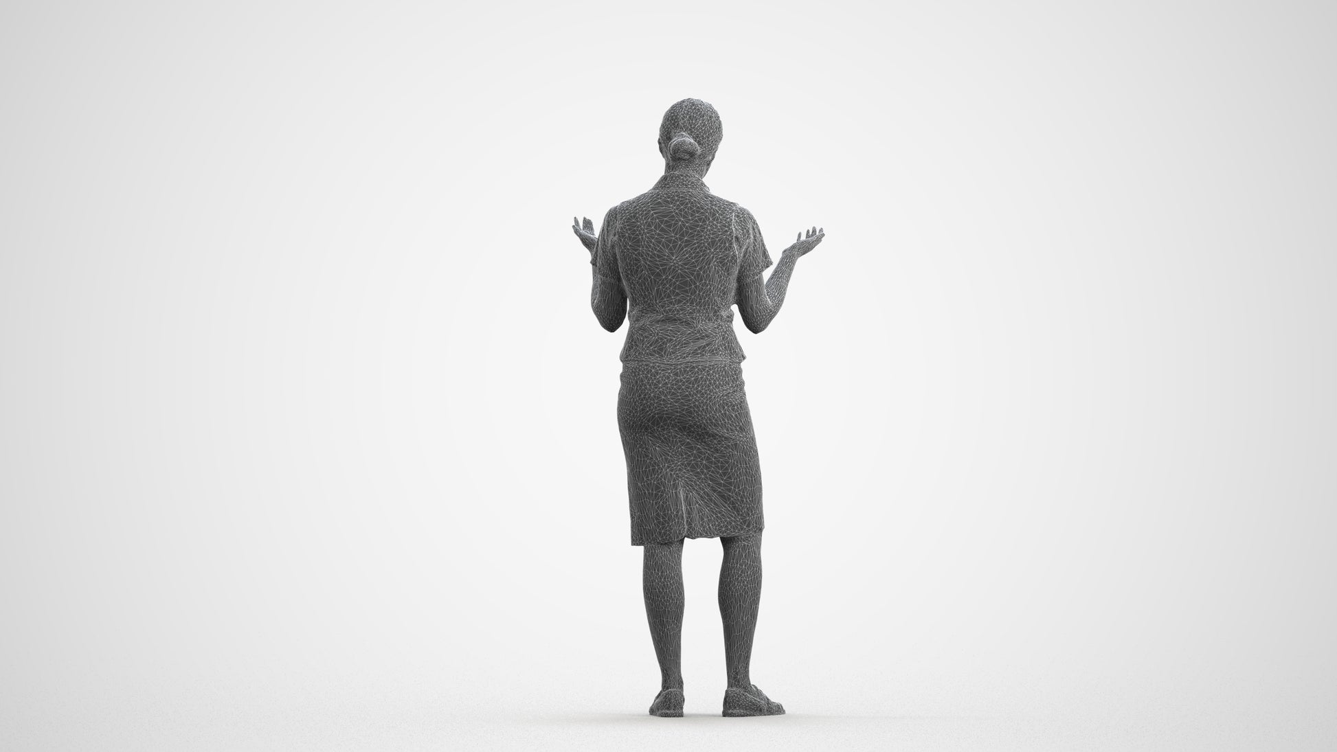 realistic 3D human woman hospitality, archviz people FBX OBJ for Blender, wireframe front view
