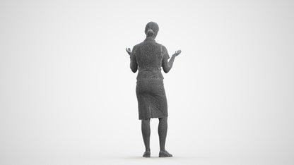 realistic 3D human woman hospitality, archviz people FBX OBJ for Blender, wireframe front view