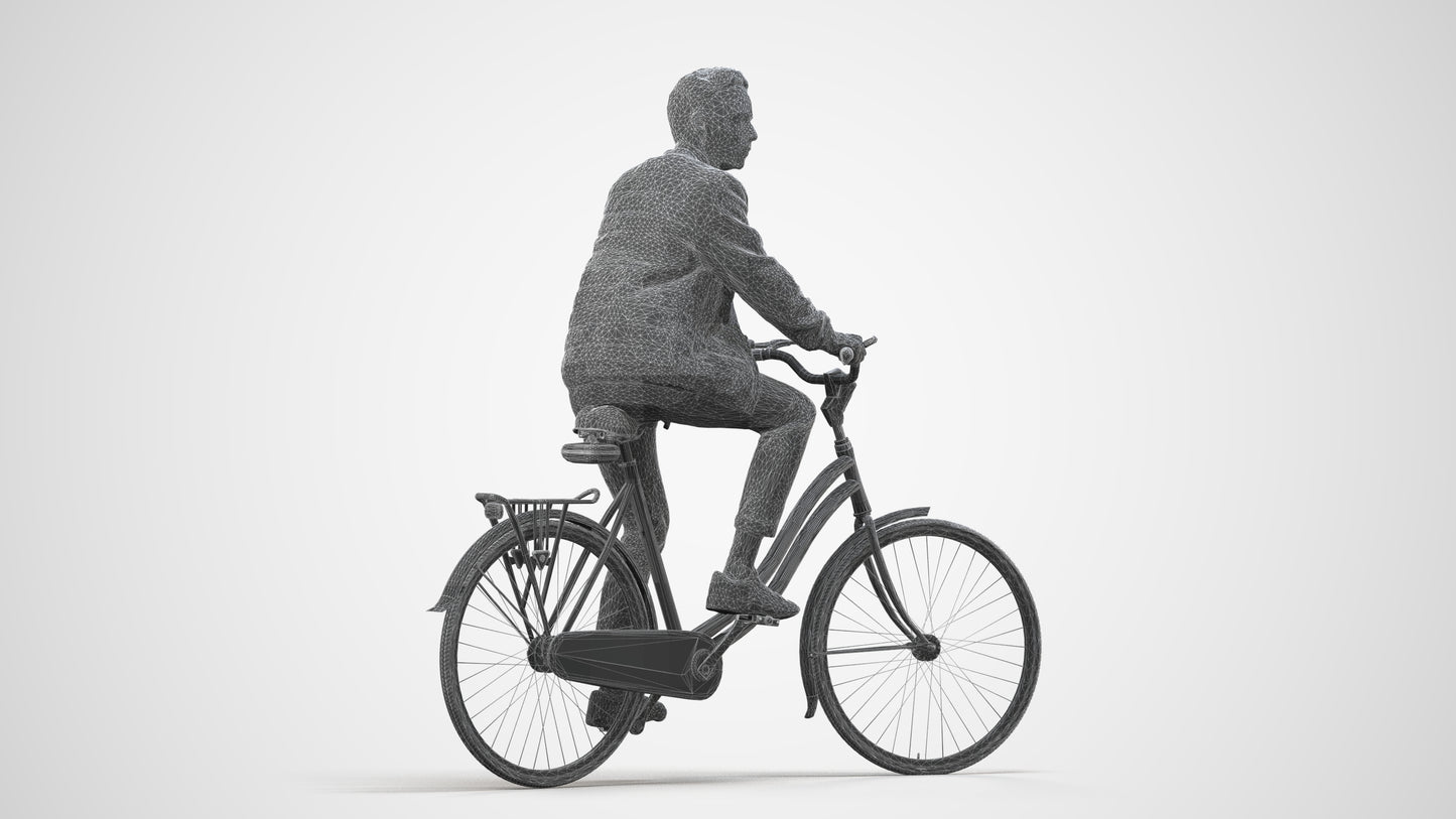 scanned 3D man casual cycling, photogrammetry people for Enscape and V-Ray, wireframe side view