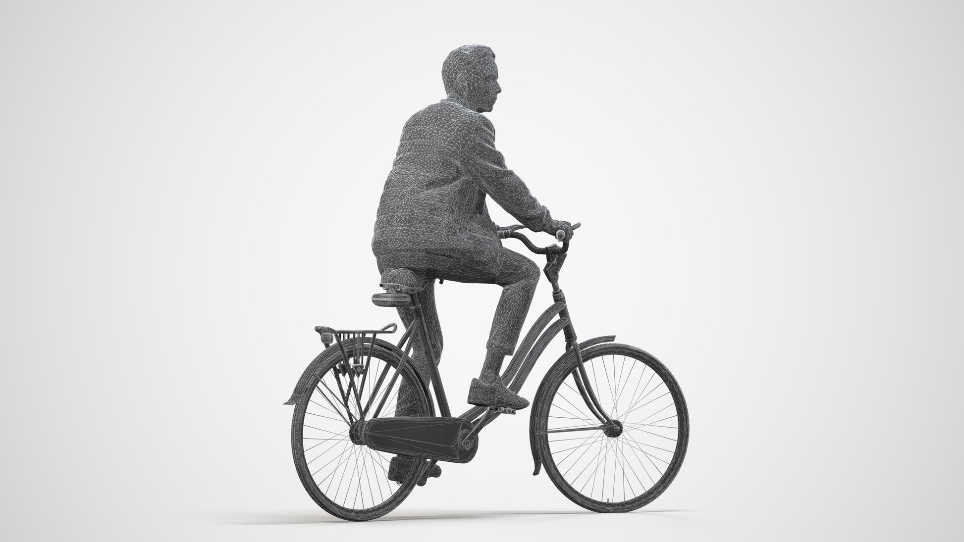 scanned 3D man casual cycling, photogrammetry people for Enscape and V-Ray, wireframe side view