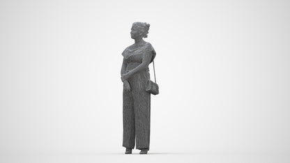 3D people model woman casual standing, scanned human for 3ds Max rendering, wireframe back view