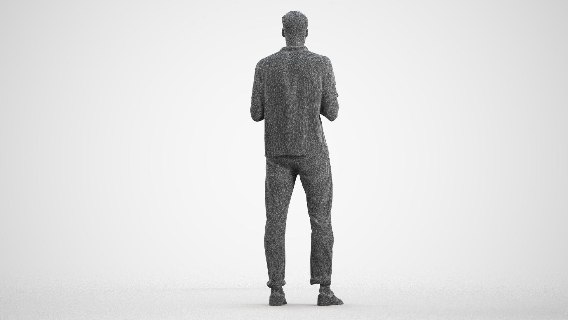 3D people model man casual standing, scanned human for 3ds Max rendering, wireframe front view