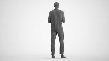 3D people model man casual standing, scanned human for 3ds Max rendering, wireframe front view
