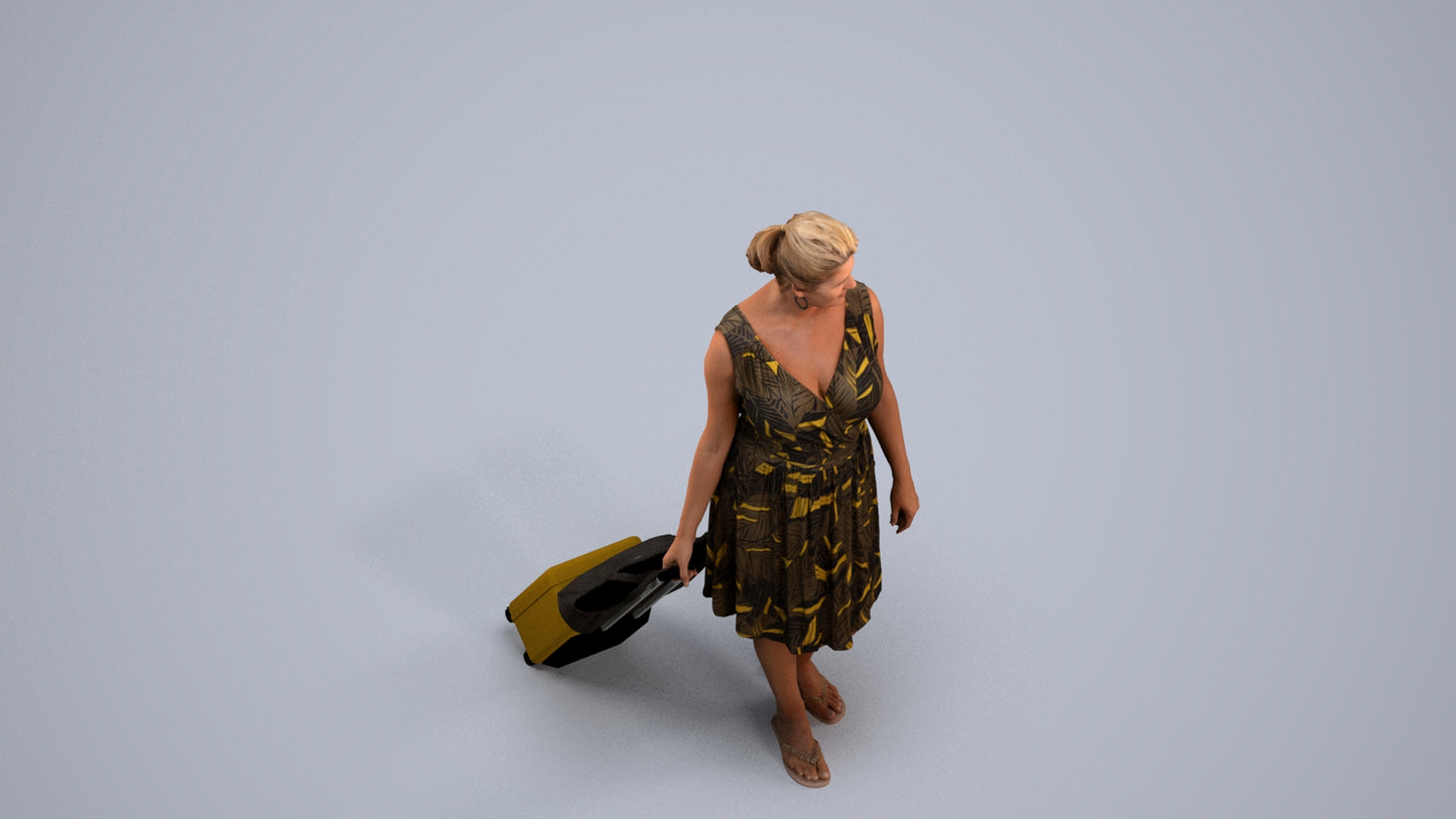 photogrammetry 3D woman casual walking, realistic human model archviz FBX, back view render