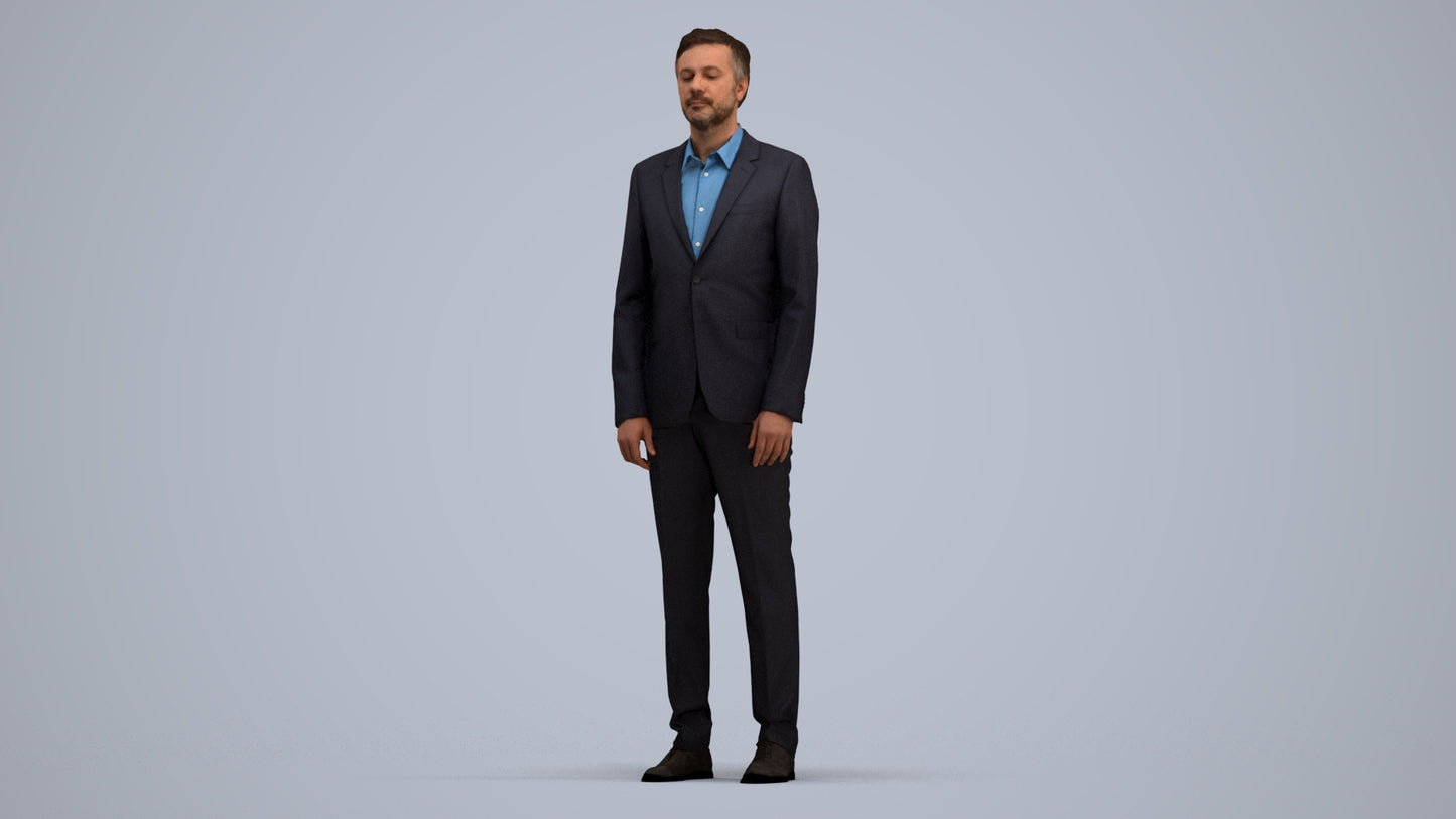 3D people model man business, scanned human for 3ds Max rendering, standing pose render