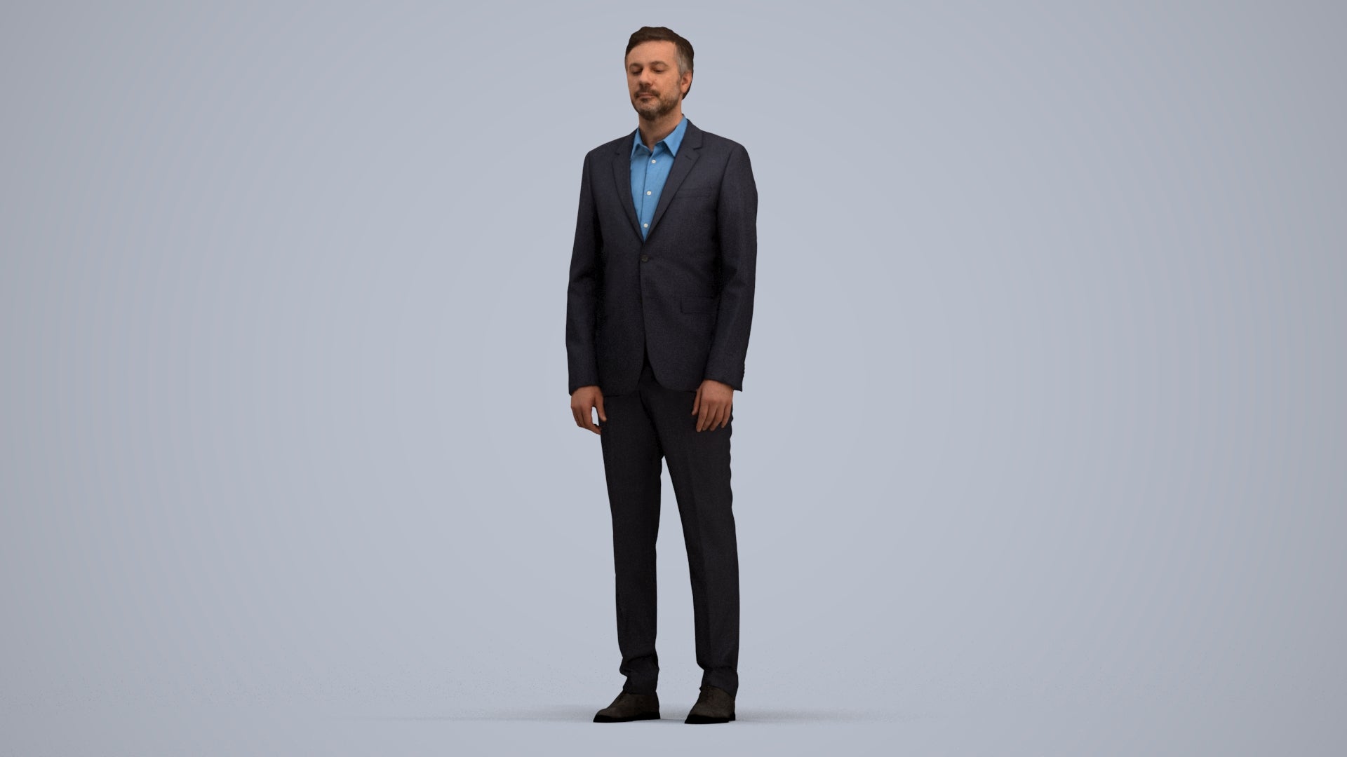 3D people model man business, scanned human for 3ds Max rendering, standing pose render