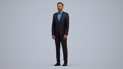 3D people model man business, scanned human for 3ds Max rendering, standing pose render
