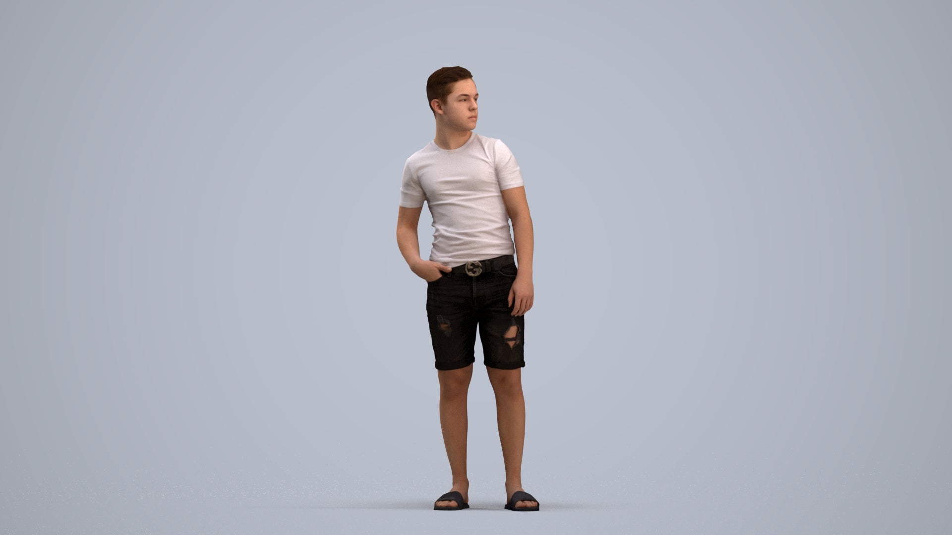 realistic 3D boy casual kids, scanned archviz people for Blender and 3ds Max, standing pose render