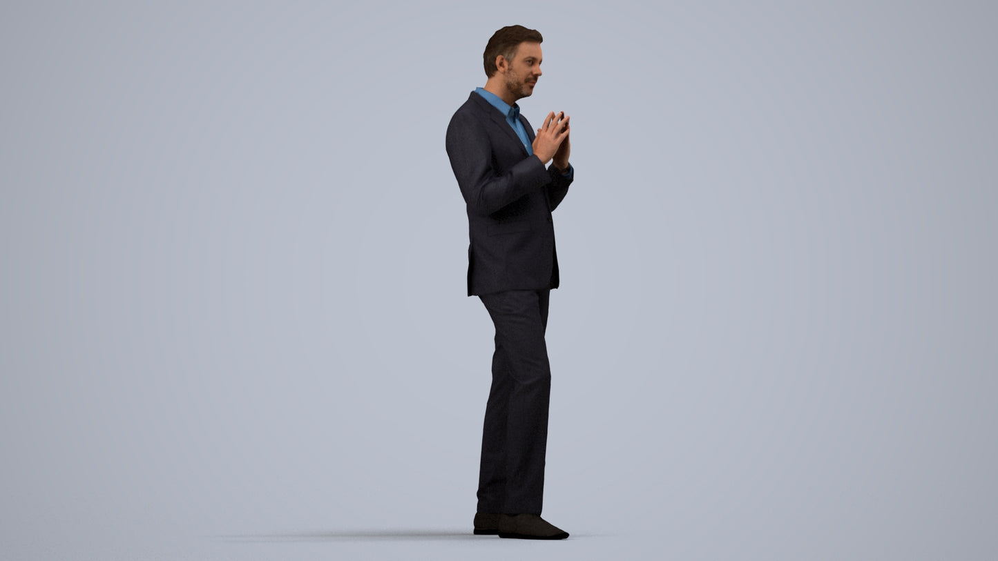 realistic 3D human man business, archviz people FBX OBJ for Blender, side view render