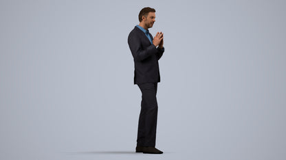 realistic 3D human man business, archviz people FBX OBJ for Blender, side view render