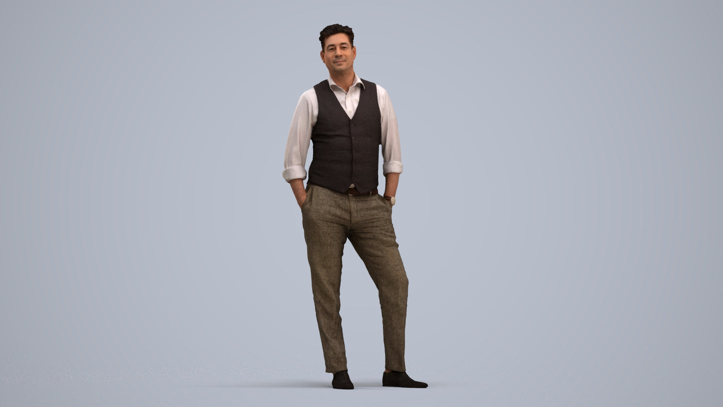 3D scanned man standing business, photorealistic archviz people for Enscape and SketchUp, standing pose render