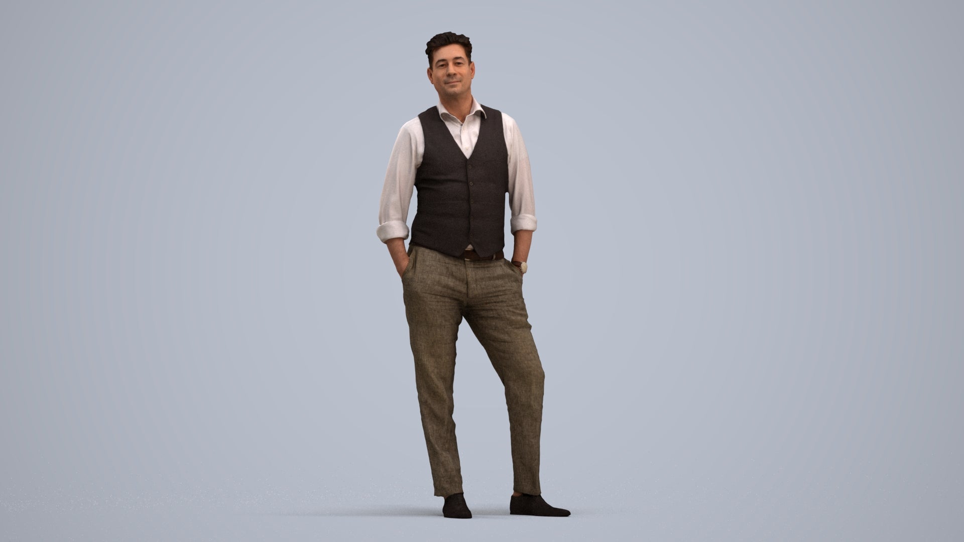 3D scanned man standing business, photorealistic archviz people for Enscape and SketchUp, standing pose render