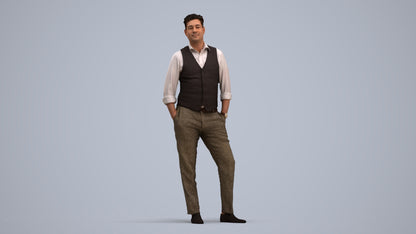 3D scanned man standing business, photorealistic archviz people for Enscape and SketchUp, standing pose render
