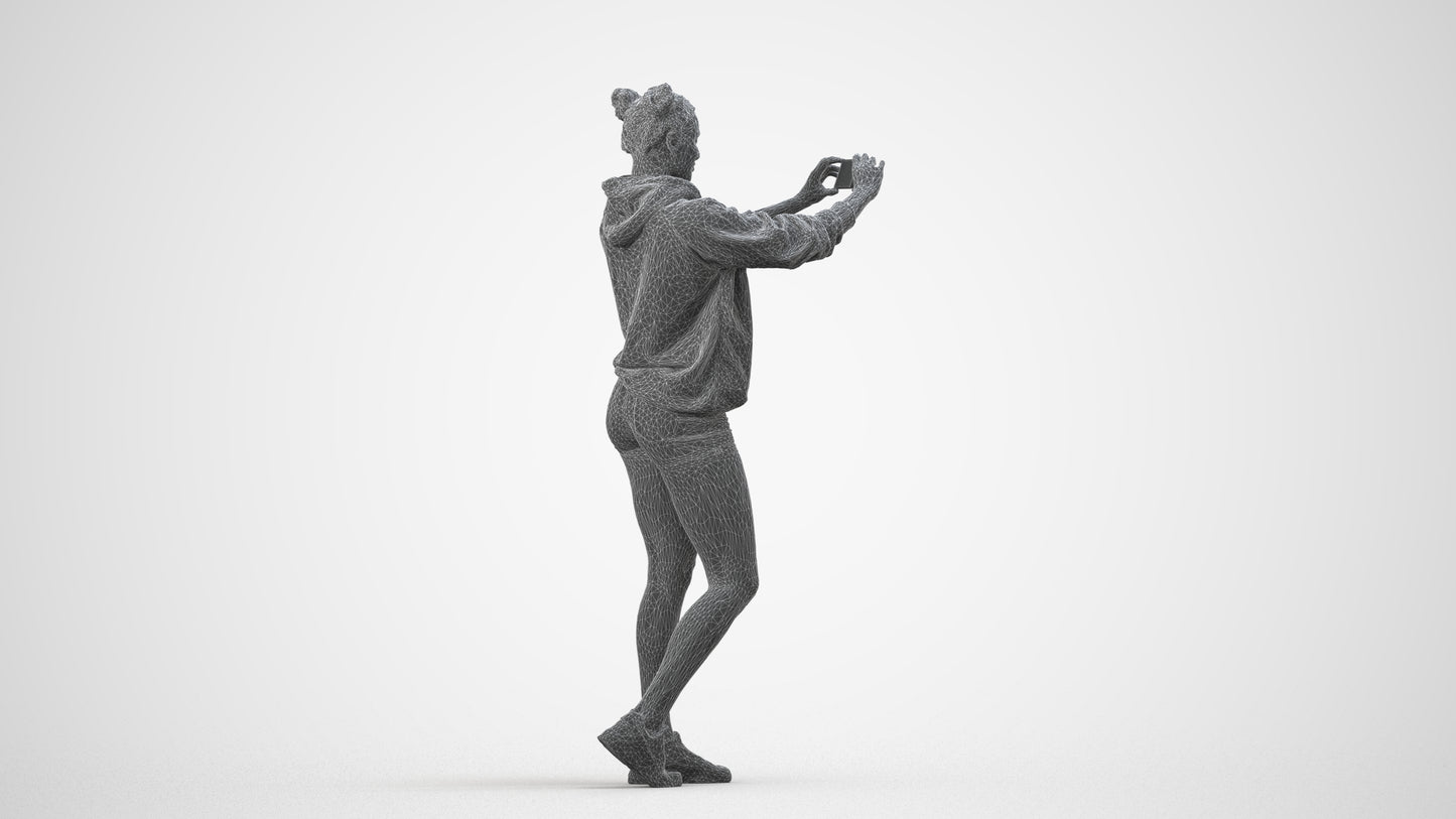3D people model woman casual standing, scanned human for 3ds Max rendering, wireframe side view