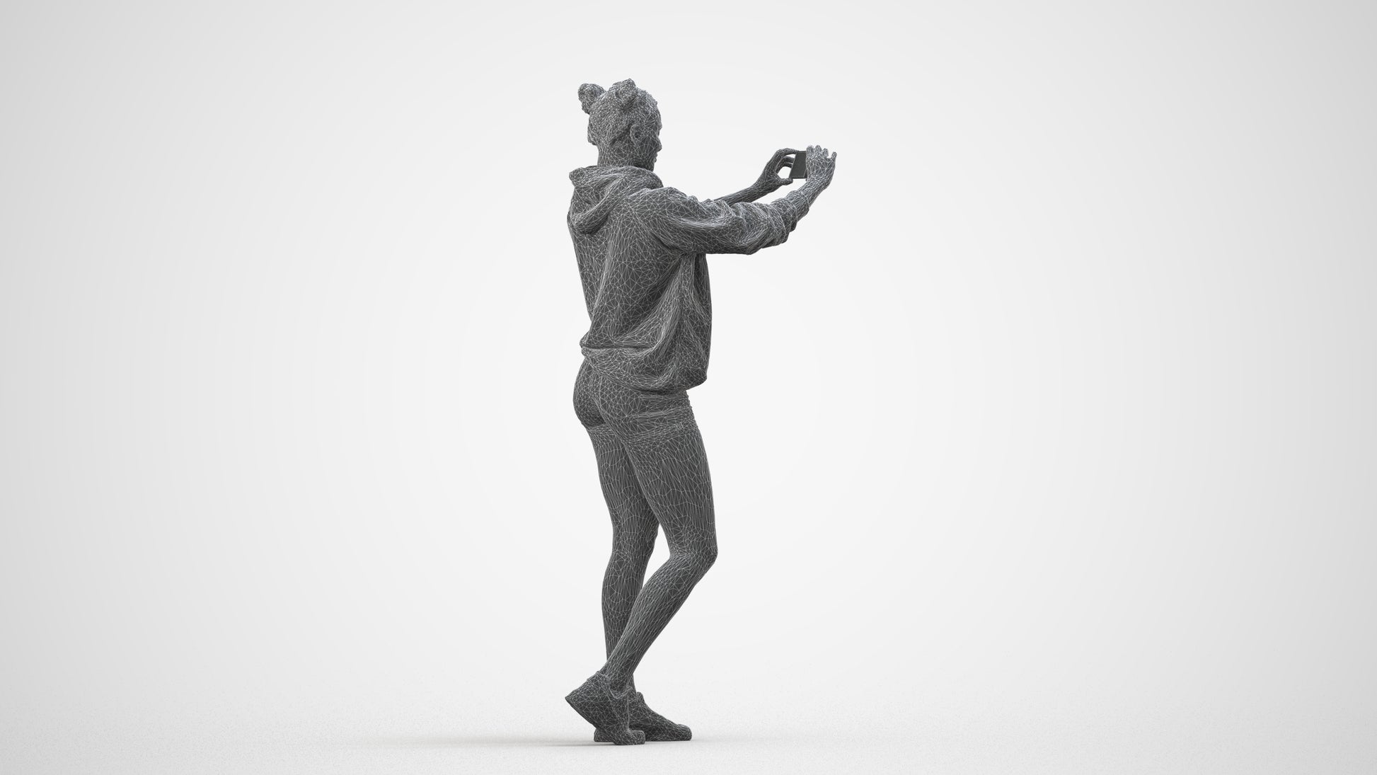 3D people model woman casual standing, scanned human for 3ds Max rendering, wireframe side view