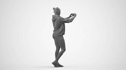 3D people model woman casual standing, scanned human for 3ds Max rendering, wireframe side view