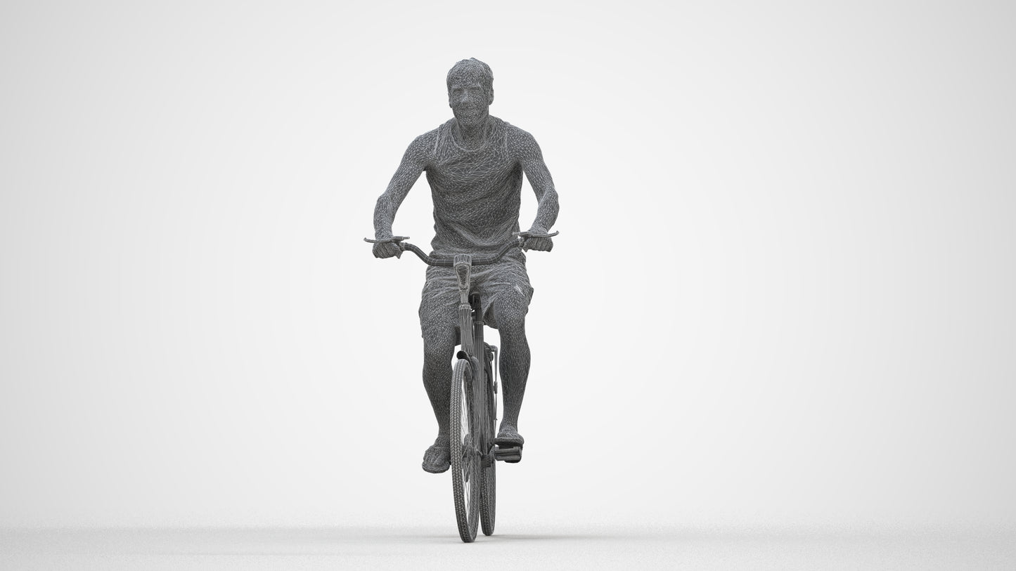 scanned 3D man casual cycling, photogrammetry people for Enscape and V-Ray, wireframe back view