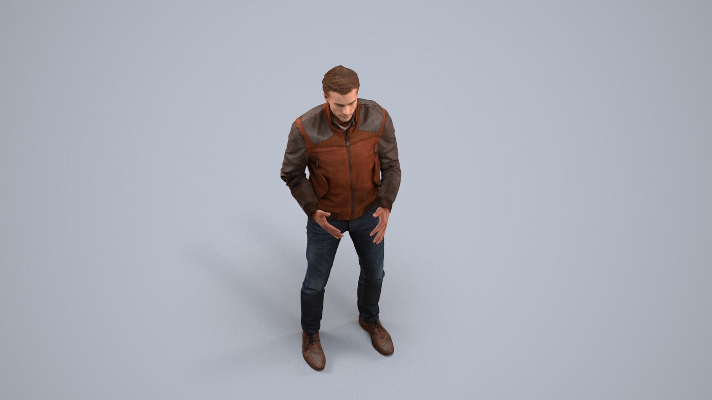 realistic 3D man casual business, scanned archviz people for Blender and 3ds Max, back view render