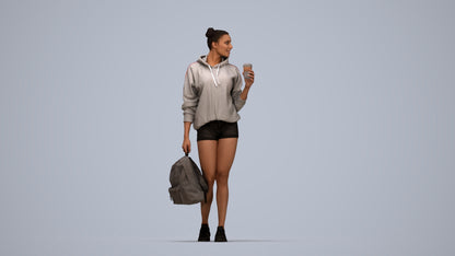 realistic 3D woman casual walking, scanned archviz people for Blender and 3ds Max, top-down view render