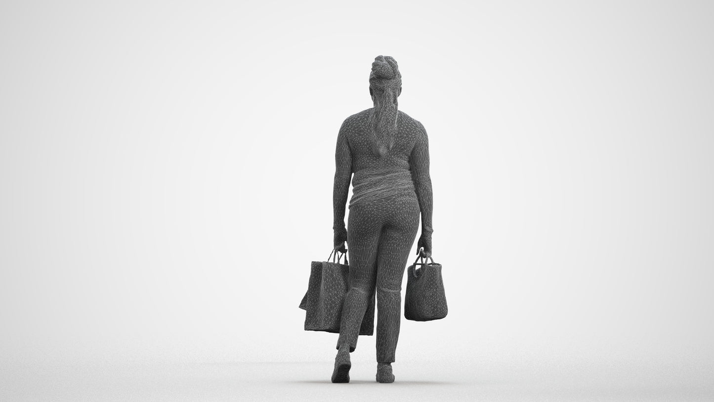 photogrammetry 3D woman casual shopping, realistic human model archviz FBX, wireframe front view